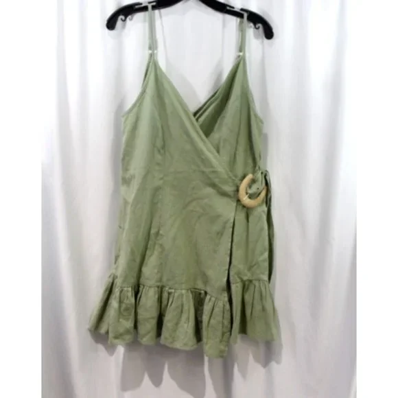 ASOS | Dresses | Asos Womens Green Cotton Linen Wrap Dress 2 | Poshmark